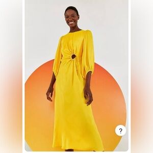 Farm Rio Yellow Cut Out Beaded midi
